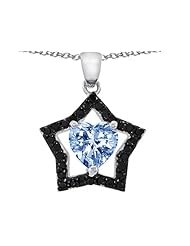 Original Star K (tm) 8mm Heart Shape Simulated Aquamarine Black Star Pendant in 925 Sterling Silver