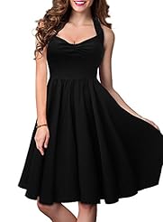 V-neck Halter Flared-Skirt Vintage Ruched Cotton/Spandex Bridesmaid Dress/Party Dress 