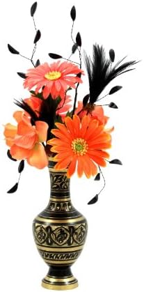 Spring Silk Flower Arrangement, Unique Home Decor, Artificial Faux Floral in Vintage Brass Vase - Sassy Brass in the Patique Collection