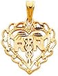 14K Gold RN Caduceus Heart Pendant