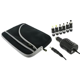 2n1 Combo - Samsung GO N310-13GB 10.1-Inch Netbook Neoprene Sleeve Slip Case and 12v Car Charger (Invisible Zipper Tri-Pocket - Black)