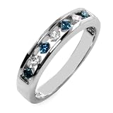 10k White Gold Princess Cut Blue and White 7-Stone Kite Set Diamond Band (1/4 cttw, I-J Color, I2-I3 Clarity)