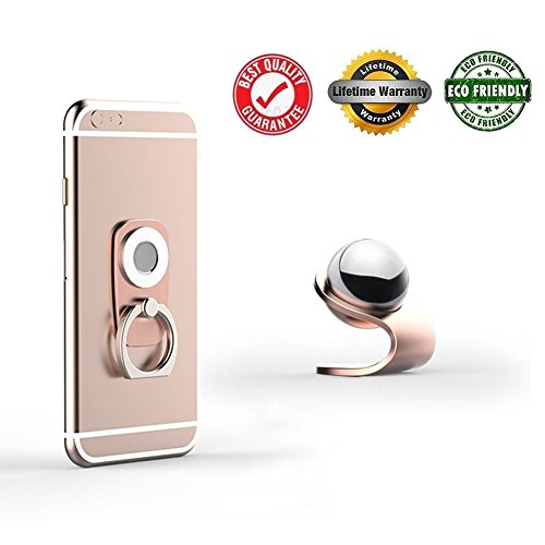 Phone Holder Magnetic，LLUNC 2 in 1 Premium Car Mount| 360 Rotation | Finger Ring Grip | Magnetic Car Cell Phone Holder | For All Sizes of Phones - Rose Gold