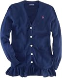 Ralph Lauren Girl's V-Neck Ruffle Cardigan (Medium (8-10), Newport Navy)
