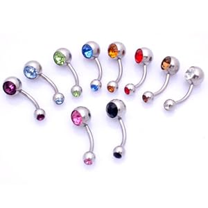 pack of 10 double jewel surgical steel belly/navel bars available in sizes 6mm,8mm,10m,12mm,14mm email seller for size you require or average size 10mm will be dispatched