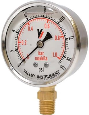 Grade A Stem Mount 2 1/2in. Glycerin Filled Gauge - 0-15 PSI
