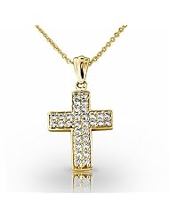 14KT Yellow Gold Stunning Pave Diamond Cross Pendant. 1 CTW