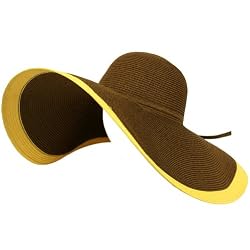 UPF Sun Beach Hat Floppy 7" Packable Adjustable Brown with Bright Natural Large