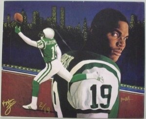Keyshawn Johnson Autographed/Hand Signed New York Jets 16x20 Canvas Lt Ed 19 slight scratch