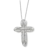 Sterling Silver April CZ Birthstone Message of the Cross 18in Necklace