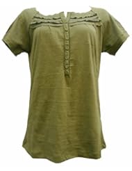 Apparel: Womens Eddie Bauer Ruffled Neck s/s Tee (Sage; Small)
