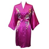 Silk Kimono- Handpainted (Short) - Fuchsia-Floral