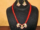 41qWXEBPFDL. SL160  Online Jewelry Store stunning Indian Jewelry Red Lacquer Necklace with Earrings 3pc Set Free Shipping