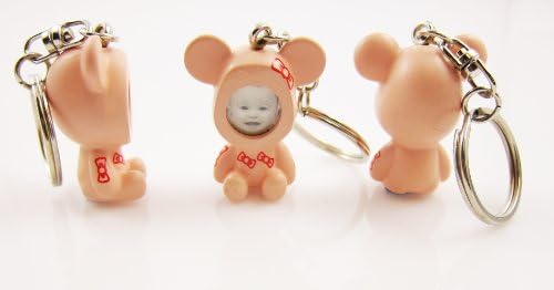 Pink Ribben - 1.5" Bear Photo Locket Key Chain (Set of 3)