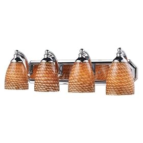 Arco Baleno 4 Light Bathroom Vanity Lighting Fixture - Polished Chrome - Brown Glass -...