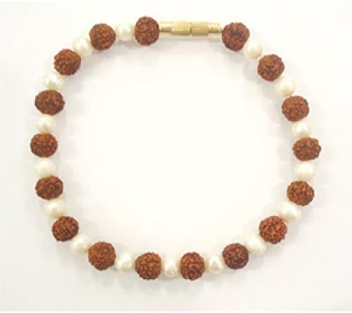 GCMR Women's 5 Rudraksha Moti Bracelet Free Size Brown/White