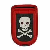 RED SMALL CELL PHONE HOLSTER W/SKULL & CROSS BONES