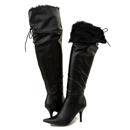 Designer BLACK Fur Trim Women's Dress BOOTS Zipper