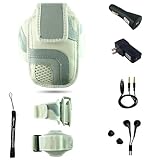 White Adjustable Deluxe Sportband / Workout Armband with Adaptable Neck Str ....