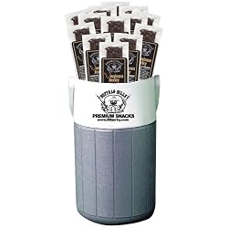 Buffalo Bills Venison Jerky Beverage Gift Jug (filled with 40 individually wrapped 7" strips of farm raised venison jerky)