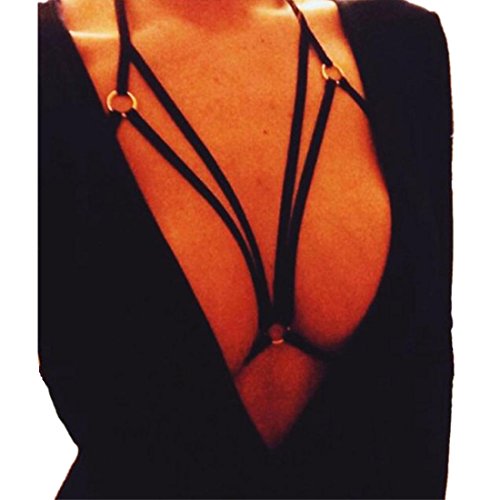 HOT Sale!Women Bandage Bra Bustier,Canserin Harness Elastic Cage Strappy Hollow Out (L, Black)