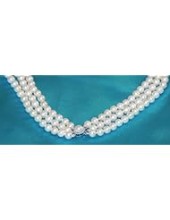 N.J Design Triple Row Pearl Neklace in 3gr of 18K Gold, 0.25ct of Bralian