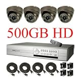 USA Security Store -- CCTV 4 High Resolution CCD Vandal Dome Day/Night Vision Color Cameras with one H.264 4 Channels Video audio Security Surveillance DVR Digital Video Recorder System Built-in 500GB HDD, Included 4x65FT video cables and Power Supplies KIT. Supports Network Remote Viewing Over Internet, Windows IE, iPhone, Windows Mobile, and Apple Mac FireFox.
