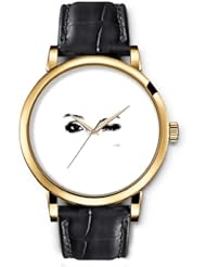 SPRAWL Aanalog Fashion Series Gold Ladies Watches of Genuine Black Leather Strap,Unique Wrist Watch for Women Girls Designed with black eyes