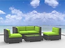 Big Sale Urban Furnishing - RIO 5pc Modern Outdoor Backyard Wicker Rattan Patio Furniture Sofa Sectional Couch Set - Lime Green