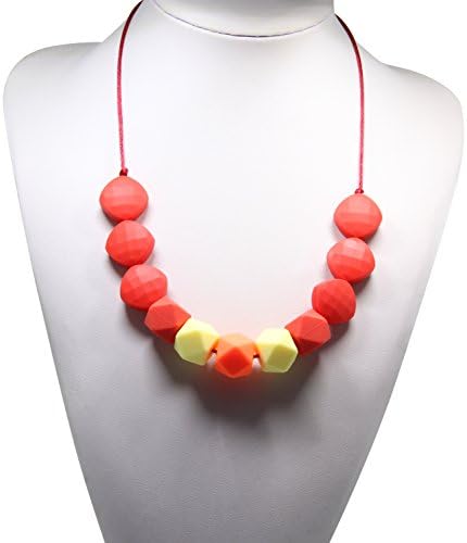 Silicone Teething Nursing Necklace. Kiddles "Chunky Chew" (Red/Orange)Toxin Free and Eco friendly