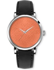 SPRAWL Aanalog Fashion Series Silver Ladies Watches of Genuine Black Leather Strap,Unique Wrist Watch for Women Girls Designed with Orange Light Paintings
