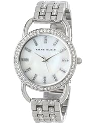 Anne Klein Womens AK/1263MPSV Swarovski Crystal Accented Silver-Tone Mother-Of-Pearl Dial Bracelet Watch