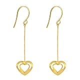 14k Yellow Gold Double Heart Open Dangle Earrings