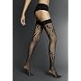 Black Flower Print Hold Up Stockings