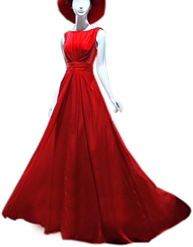 Dreamdre Women's Bateau A-Line Ruched Floor-Length Evening Dress with Beaded Red US12