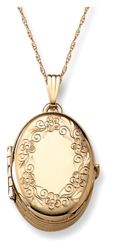 14k Yellow Gold Engraved Oval 4-Picture Locket, 20″