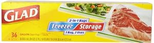 Glad 2-in-1 Zipper Gallon Food Storage Bags, 36 Count (Pack of 3)