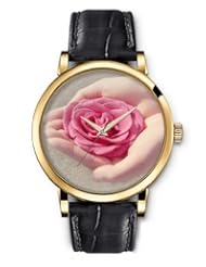 SPRAWL Aanalog Fashion Series Gold Ladies Watches of Genuine Black Leather Strap,Unique Wrist Watch for Women Girls Designed with Rose in hands