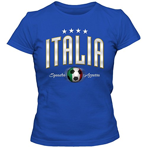 Damen Fußball T-Shirt Italien Italia Italy Football EM Trikot DTG, Farbe:blau;Größe:XL