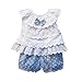 Kids Baby Girls Tops Polka Dot Lace Shirts T-shirt Shorts Pants Outfits Sets,Blue-(90)-12-18 months