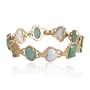 Yellow Gold Plated Sterling Silver Green Jade, White Agate Hearts and Peridot Bracelet, 7.25"