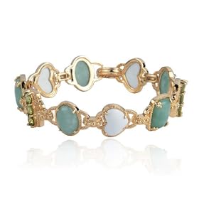 Yellow Gold Overlay Sterling Silver Green Jade, White Agate Hearts and Peridot... by Amazon.com Collection