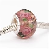 Murano Style Glass Lampwork Bead Fits Pandora Pink With Rose 13mm (1)