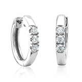 41qXt4ACuVL. SL160  10k White Gold 3 Stone Hoop Diamond Earrings (HI, I1, 0.18 carat)