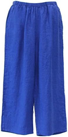Flax Women's Wide Leg Linen Floods Pant Lapis (Large (14-18), Lapis)