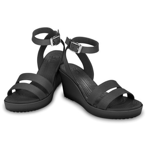 crocs Women's Leigh Wedge Sandal,Black,9 M US