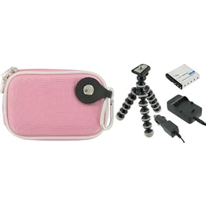 4n1 Nylon Hard Shell Case (Pink) / NP-45 AC DC Charger / Battery / Tripod for Fujifilm FinePix Z33WP Waterproof Digital Camera Pink
