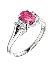 18K White Gold 7.00x5.00mm Oval Cut Pink Tourmaline and Diamond Ring -- LIFETIME WARRANTY