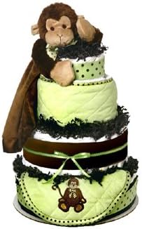 Monkey Diaper Cake Baby Gift - Soft Snuggler, Burp Cloth, Bib - Baby Shower Centerpiece