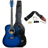 Austin Bazaar 38 Inch Blue Cutaway Guitar with Gig Bag and Accessories